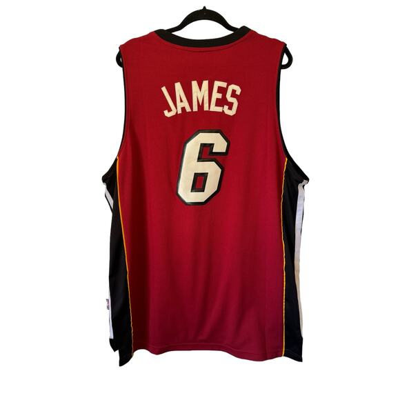 Adidas Miami Heat Lebron James #6 Red Stitched Jersey - Authentic - XL Length +2 - Picture 2 of 11